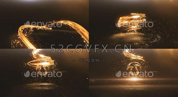 大气3D豪华金色线条演绎发光粒子标志LOGO片头-AE模板下载