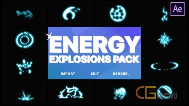 劲酷发光效果卡通能量元素集合覆盖舞蹈视频游戏漫画信息图形特效-AE模板