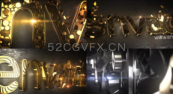 大气金色三维文字LOGO动画多种图案纹理效果-AE模板下载