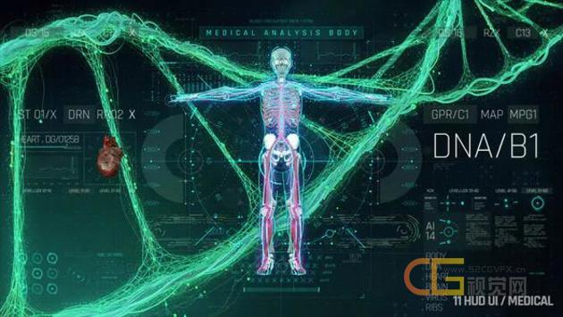科技感医疗人体医学HUD DNA心脏科幻元素UI动画Pack包-AE模板