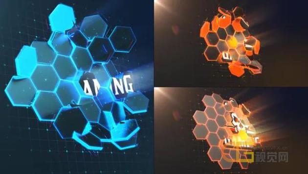 3D六边形高科技未来派设计游戏电子竞技介绍LOGO视频片头-AE模板