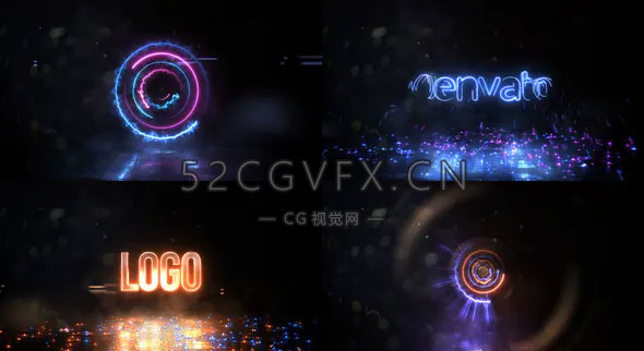 漩涡能量光线粒子火焰火花霓虹灯LOGO动画视频片头制作