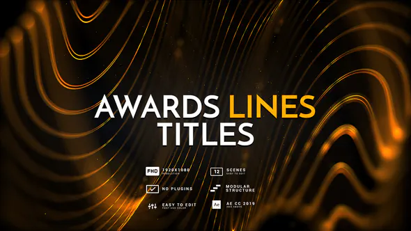 金色抽象粒子线条背景颁奖典礼开场文字标题片头 Awards Lines Titles