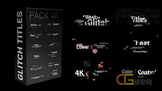 12种效果故障特效视频字幕文字标题-FCPX插件 Glitch Titles Pack 4K