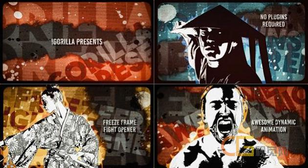 复古画面定格人物动画格斗揭幕战创意电影片头视频-PR模板