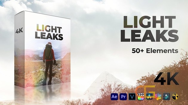 61个镜头漏光耀眼炫光闪烁叠加动画合成素材 AEJuice – Light Leaks