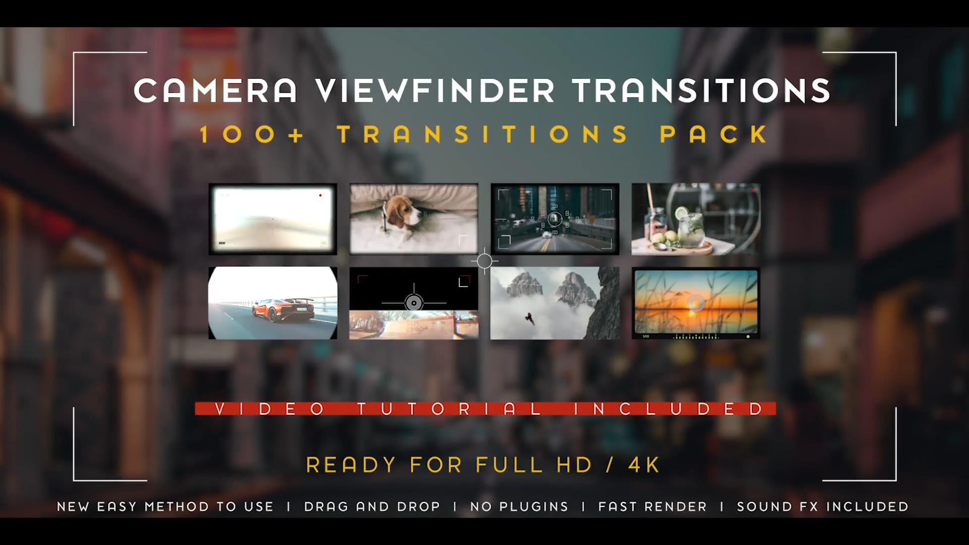 100种摄像机对焦取景器效果转场过渡预设 Camera Viewfinder Transitions Pack PR模板